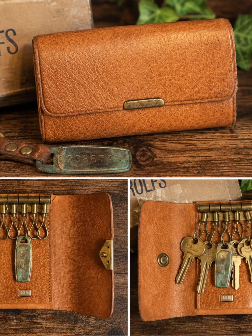 Vintage Rolfs Tan Leather Key Case Holder 6 Hook Snap Wallet Organizer